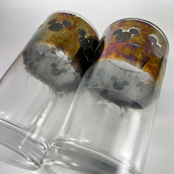 Walt Disney World Mickey Mouse Logo Silver Fade Chrome Drinking Glass Lot of 2 - Picture 12 of 16